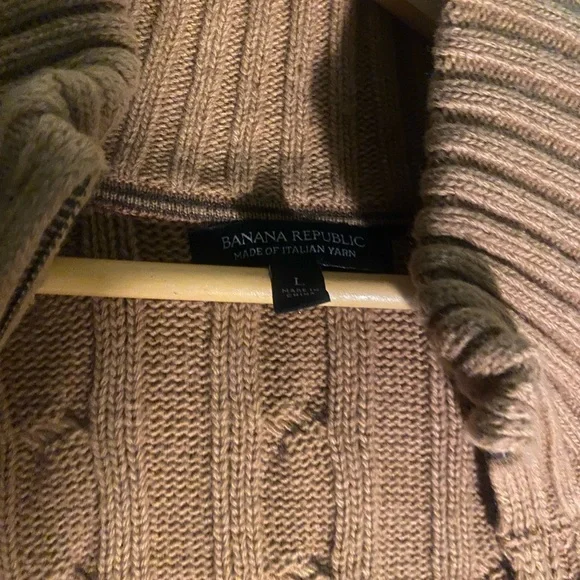 BANANA REPUBLIC MEN’s CHUNKY  YARN ZIPPED TAN CARDIGAN Sweater Lrg COZY - Picture 10 of 10